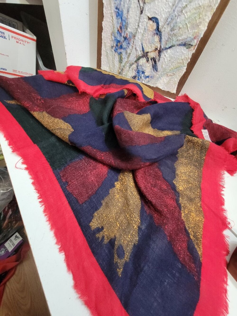 Vintage Eddie Bauer 100% Wool Leaf Print Scarf